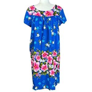 Hawaiian Muu Muu 1960's L/XL Shift Dress UI MaiKai Hibiscus Made in Hawaii ￼